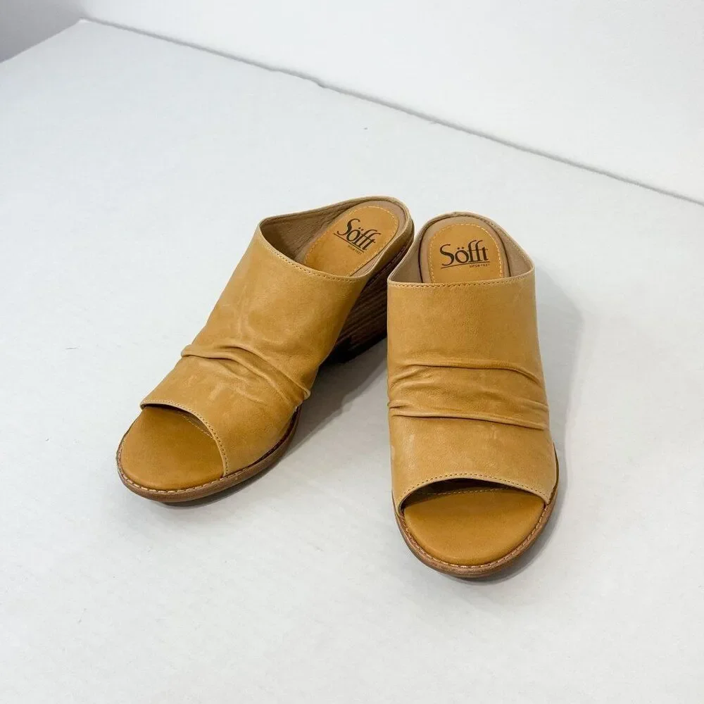 Sofft Strathmore NWB Sz 10 Soleil Yellow Luxe Italian Ruched Slide Wedge Shoes